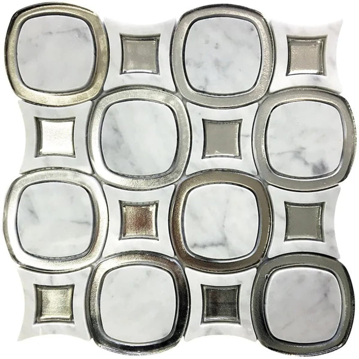 Apollo Tile Elysian Cloud White, Silver 11-in x 11-in Multi-finish Glass Mosaic Floor and Wall Tile product image