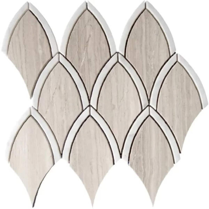 Apollo Tile Elysian Wooden Beige, White 9-in x 10-in Polished Natural stone Marble Wood look Scale Mosaic Floor and Wall Tile product image