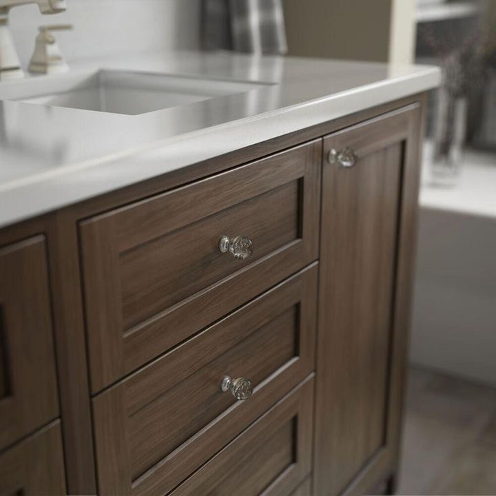 1-3/5 in. Satin Nickel with Clear Bubble Glass Round Cabinet Knob