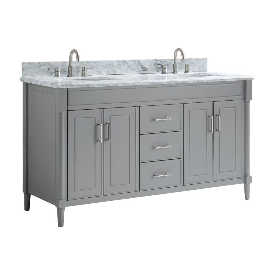 allen + roth Perrella 61-in White Double Sink Bathroom Vanity with Carrera White Natural Marble Top - Super Arbor