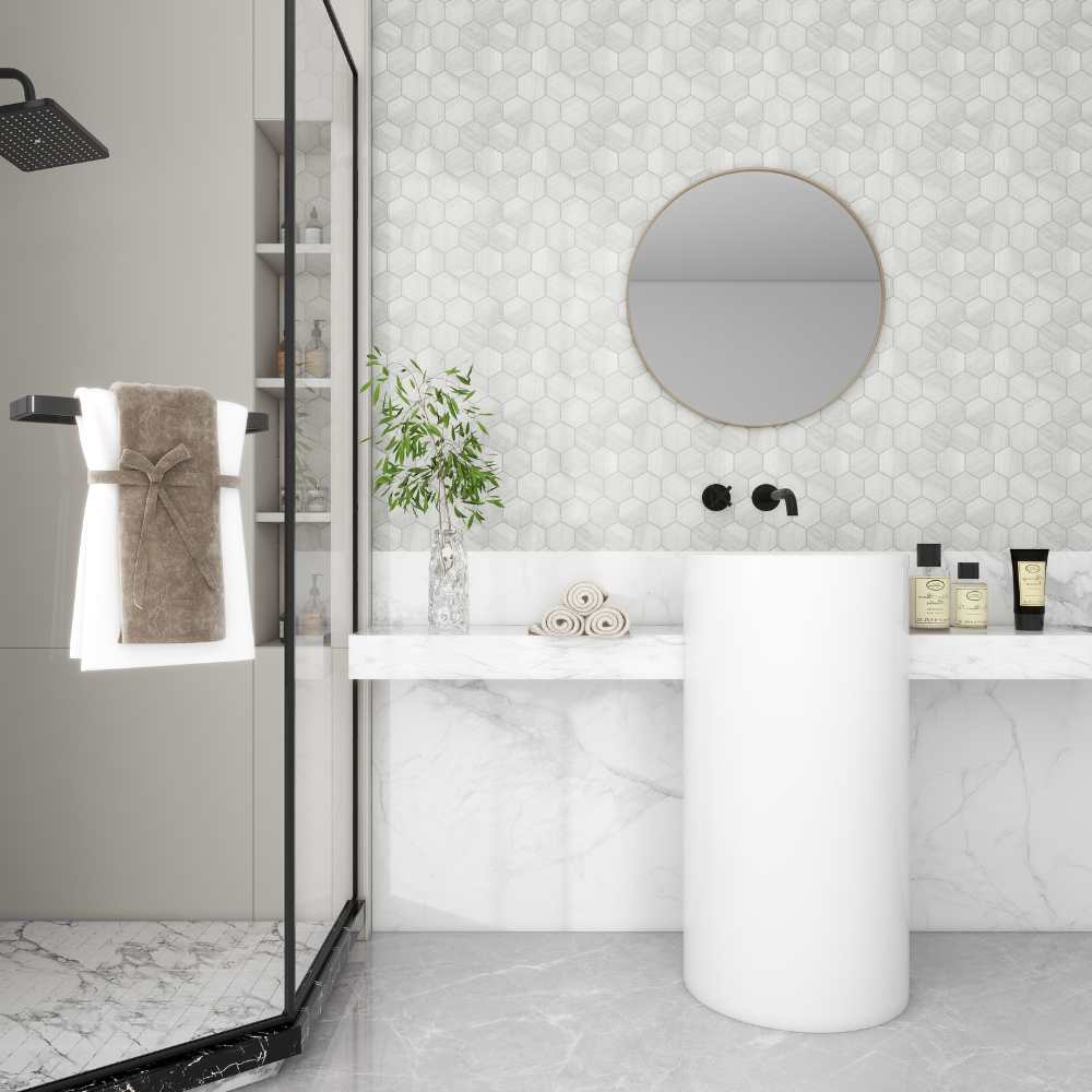 The Tile Life Daintree Blanco 3-in x 3-in Matte Glass Wood look Hexagon Mosaic Floor and Wall Tile product image