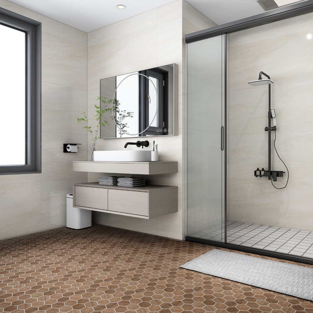 The Tile Life Daintree Cerezo 3-in x 3-in Matte Glass Wood look Hexagon Mosaic Floor and Wall Tile product image