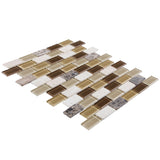 Elida Ceramica Midnight 12-in x 12-in Glossy Glass/Stone Marble Brick Mosaic Wall Tile - Super Arbor