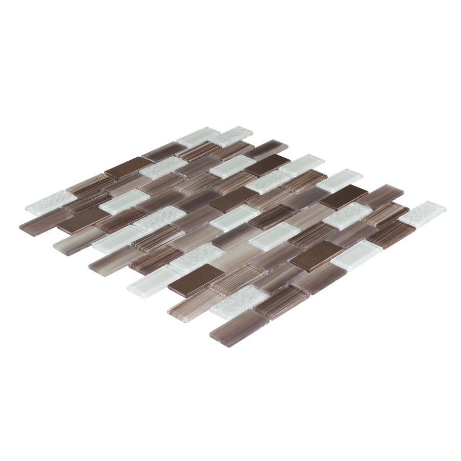 Elida Ceramica Carmel 12-in x 12-in Glossy Glass/Stone Travertine Brick Mosaic Wall Tile - Super Arbor