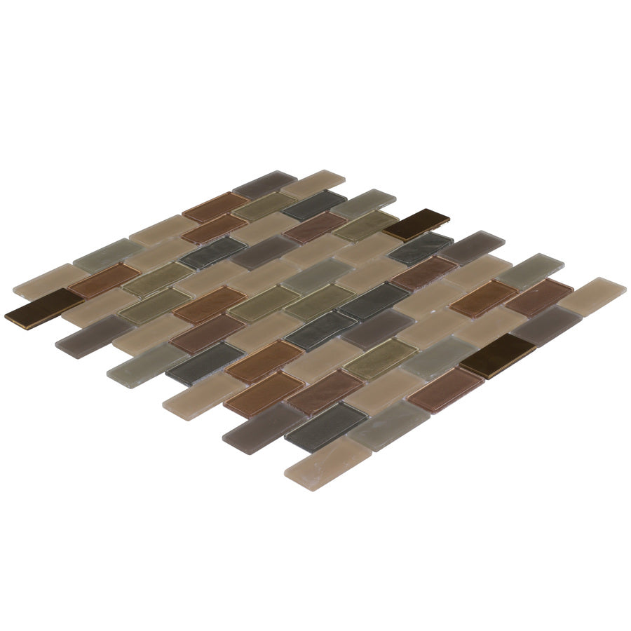 Elida Ceramica Midnight 12-in x 12-in Glossy Glass/Stone Marble Brick Mosaic Wall Tile - Super Arbor