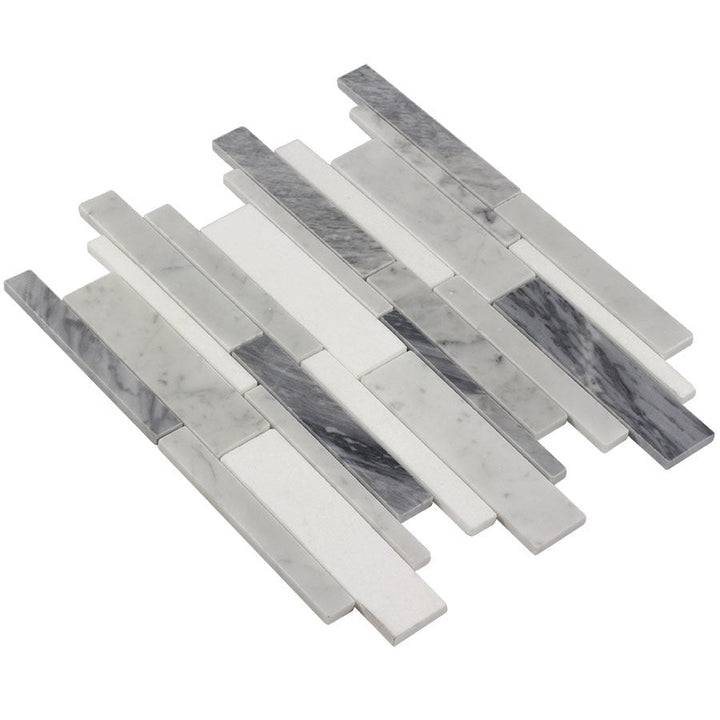 Elida Ceramica Bianca Blended 12-in x 12-in Polished Natural Stone Marble Linear Mosaic Wall Tile