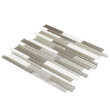 Elida Ceramica Oasis Silver Mix 12-in x 12-in Multi-Finish Glass/Metal Linear Mosaic Wall Tile - Super Arbor