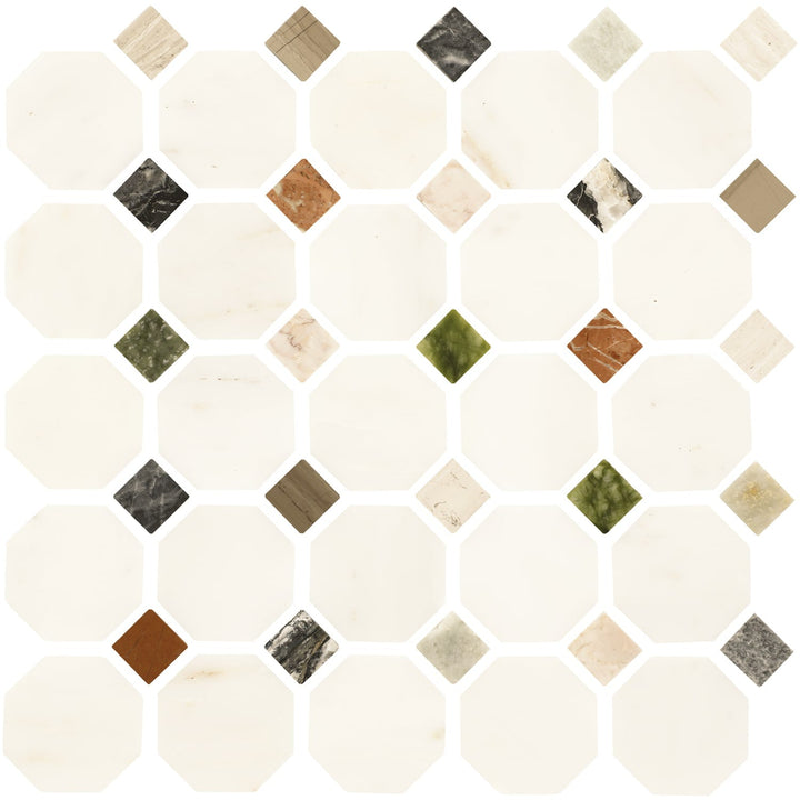 Daltile Genuine Stone White With Multicolor 12-in x 12-in Honed Natural stone Marble Marble look Octagon Mosaic Floor and Wall Tile product image