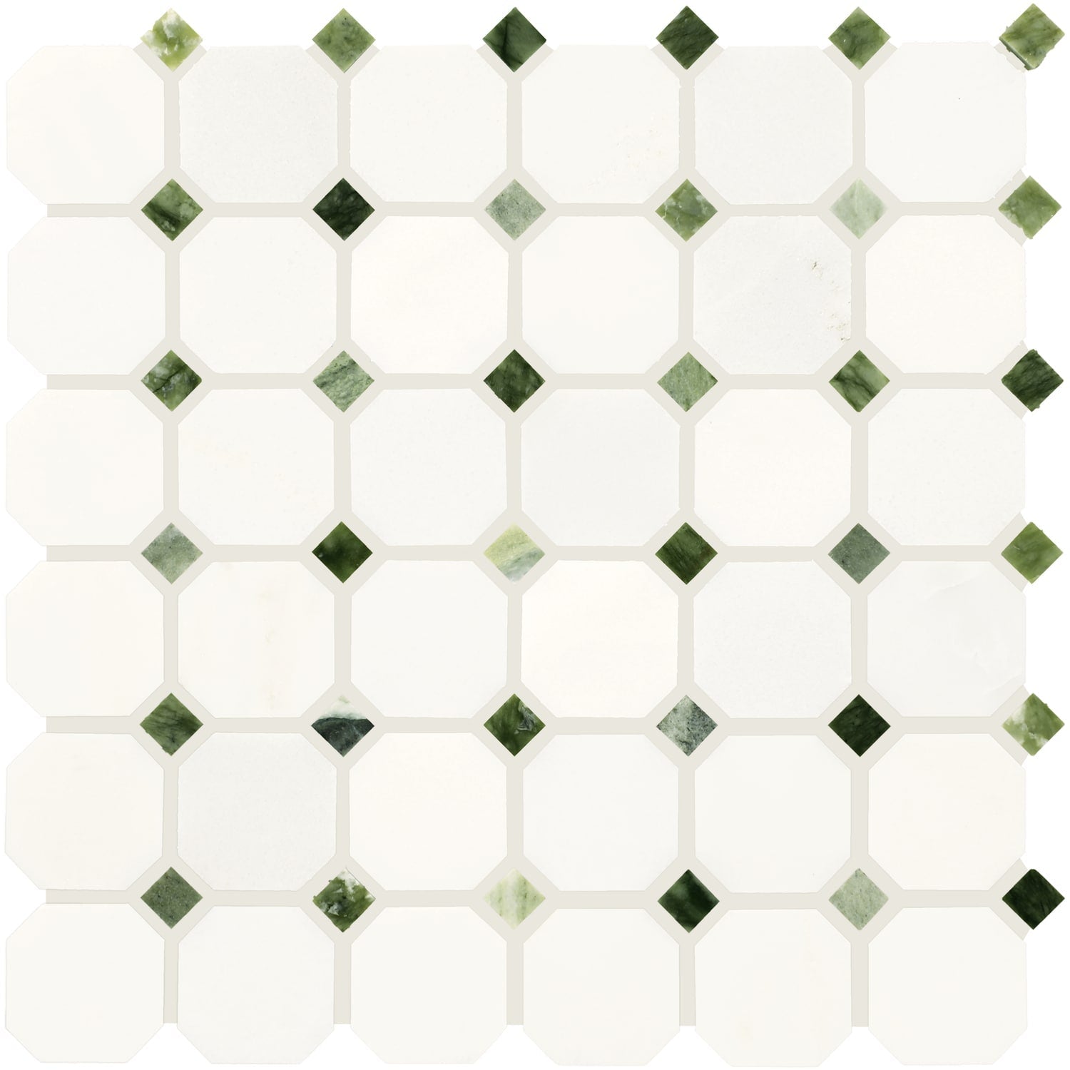 Daltile Genuine Stone White With Sage 12-in x 12-in Honed Natural stone Marble Marble look Octagon Mosaic Floor and Wall Tile product image