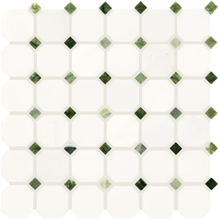 Daltile Genuine Stone White With Sage 12-in x 12-in Honed Natural stone Marble Marble look Octagon Mosaic Floor and Wall Tile product image
