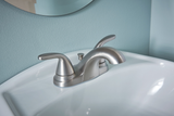 Moen Adler Spot Resist Brushed Nickel 2‑Handle 4-in Centerset WaterSense Bathroom Sink Faucet with Drain