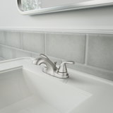 Moen Adler Spot Resist Brushed Nickel 2‑Handle 4-in Centerset WaterSense Bathroom Sink Faucet with Drain