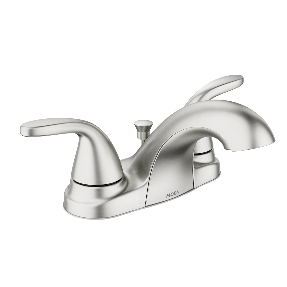 Moen Adler Spot Resist Brushed Nickel 2‑Handle 4-in Centerset WaterSense Bathroom Sink Faucet with Drain