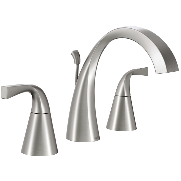 Moen Oxby Spot Resist Brushed Nickel 2‑Handle Widespread WaterSense Bathroom Sink Faucet with Drain