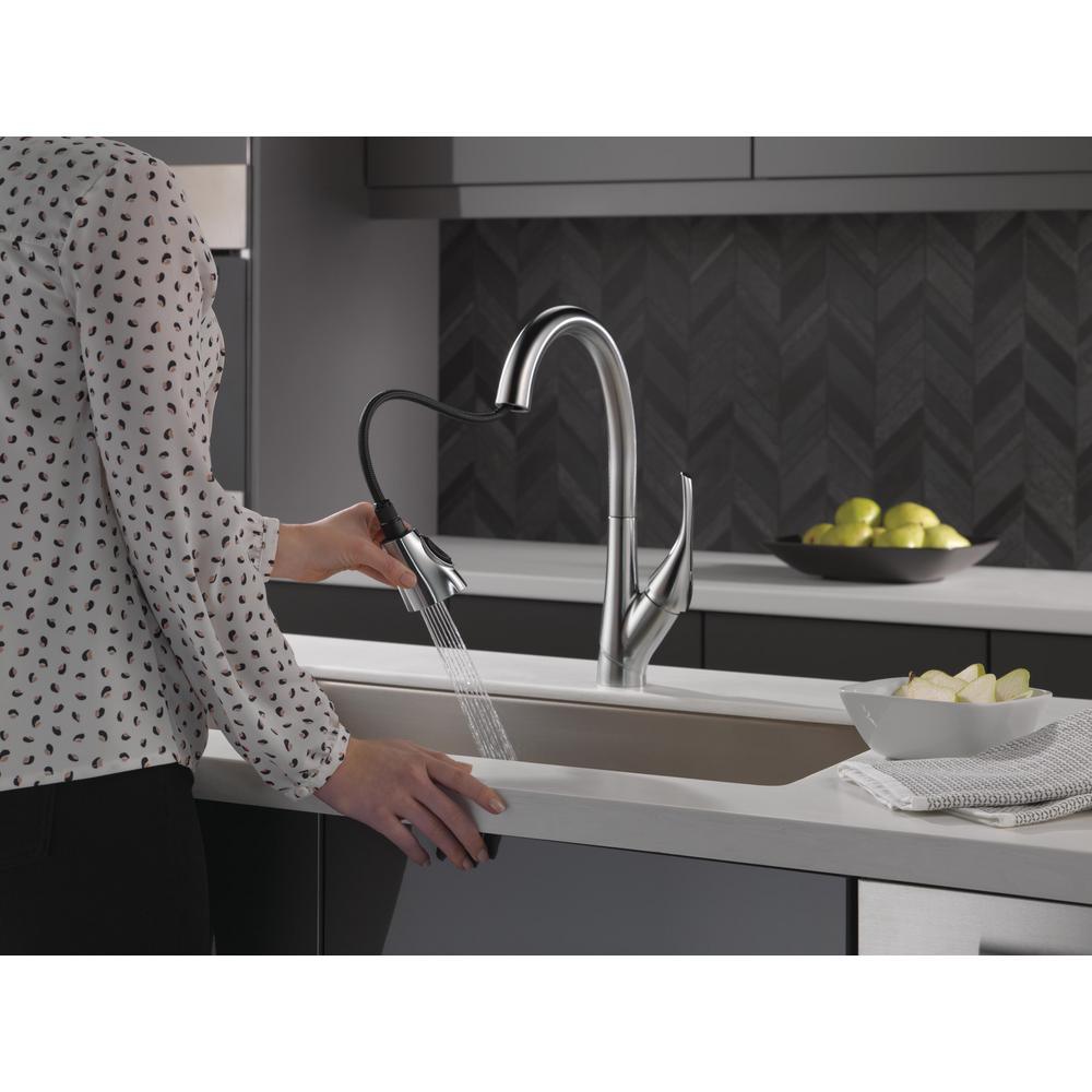 Esque Single-Handle Pull-Down Sprayer Kitchen Faucet with ShieldSpray Technology in Arctic Stainless - Super Arbor