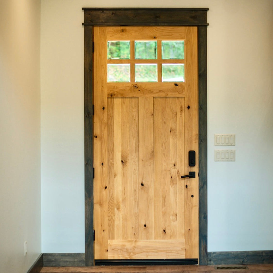 Krosswood Doors 32 in. x 80 in. Craftsman Knotty Alder Universal/Reversible 6-Lite Clear Glass Unfinished Solid Wood Front Door Slab