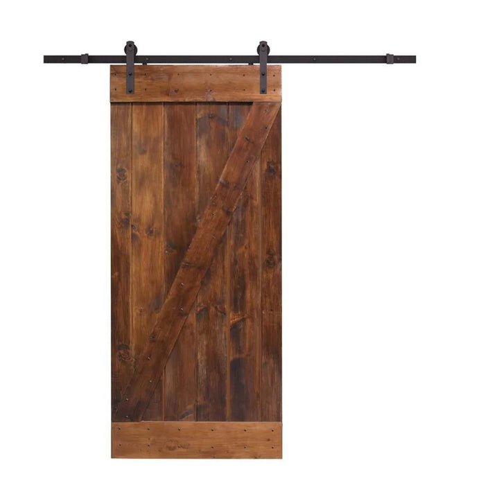 30 in. x 84 in. Z-Bar Wood Sliding Barn Door with Sliding Door Hardware Kit - Super Arbor