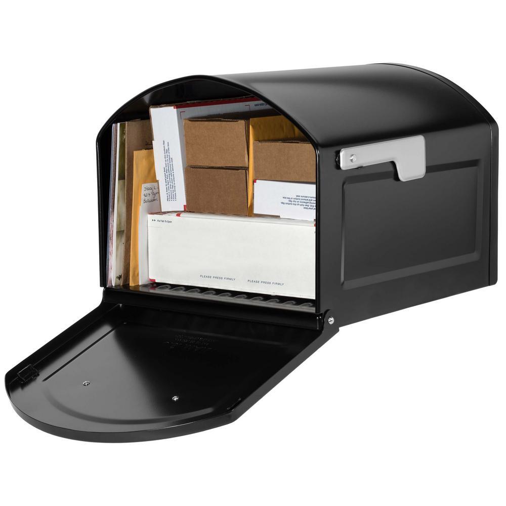 Centennial Extra Large Capacity Post Mount Parcel Mailbox in Black with Premium Silver Handle and Flag - Super Arbor