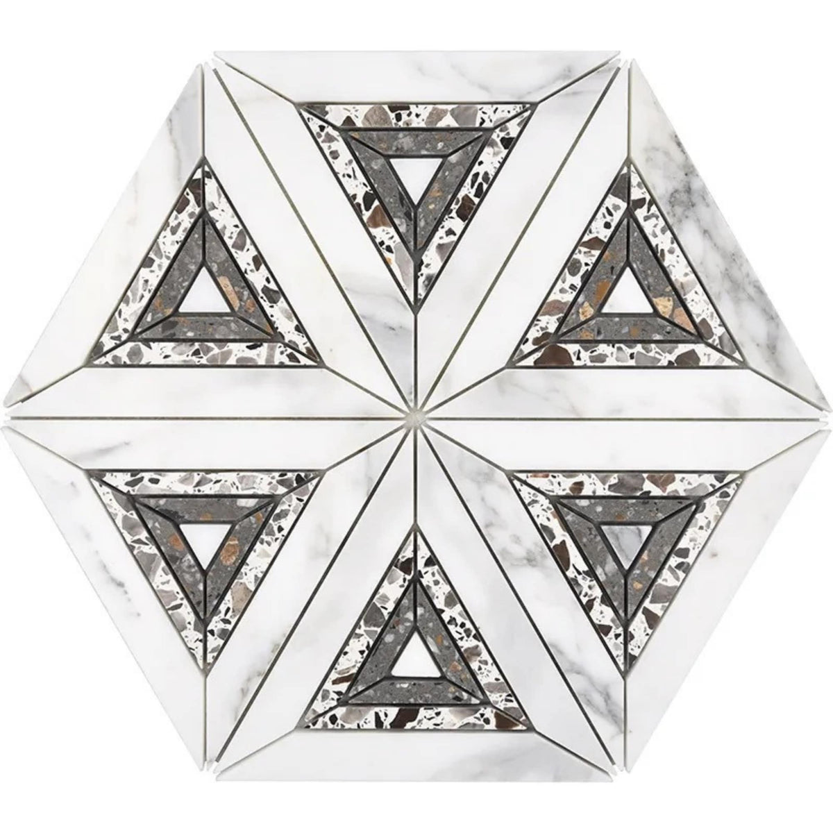 Apollo Tile Stellare White, Gray 9-in x 10-in Multi-finish Natural stone Marble Hexagon Mosaic Floor and Wall Tile product image