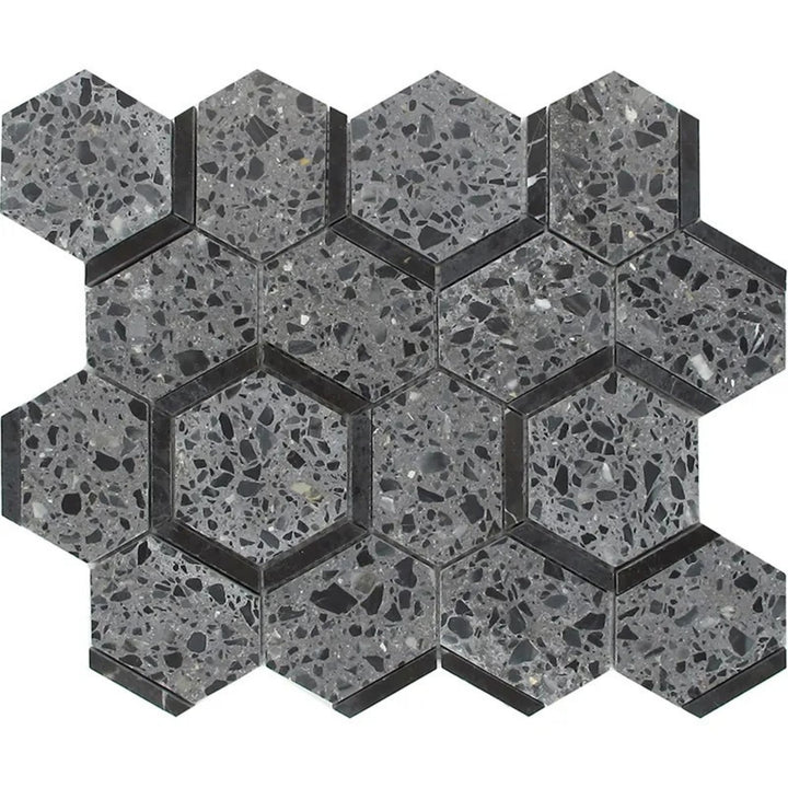 Apollo Tile Stellare Charcoal Gray, Black 11-in x 12-in Honed Natural stone Marble Hexagon Mosaic Floor and Wall Tile product image