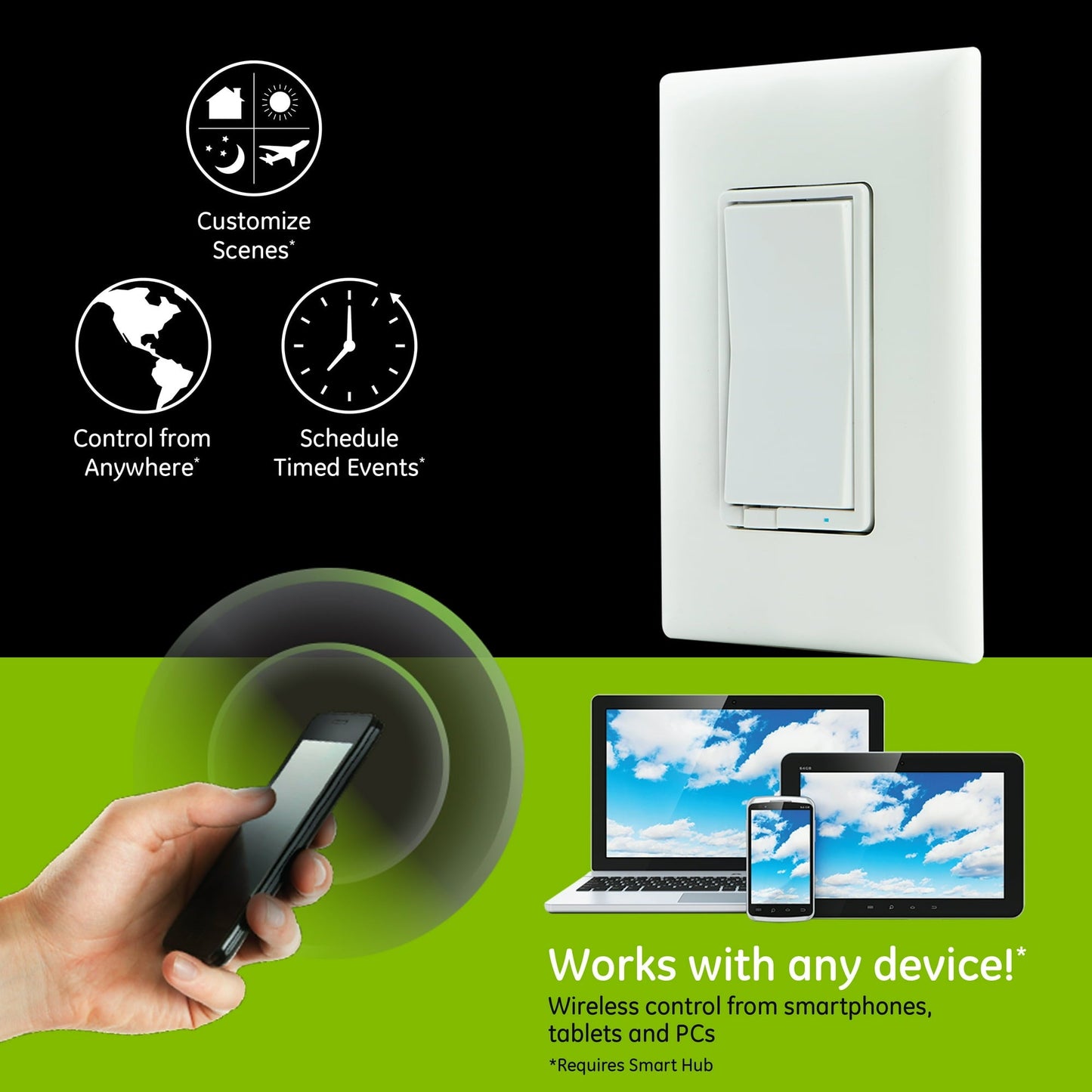 GE Z-Wave Plus 15A In-Wall Smart Rocker Switch, 3-Way, White/Light Almond (Model 14291)