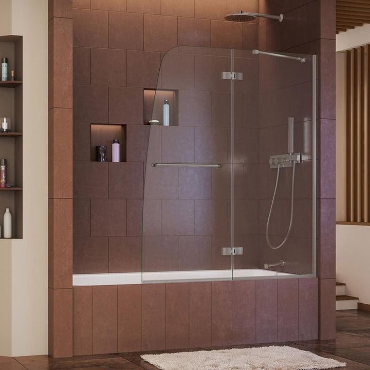 DreamLine Aqua Ultra 48 in. W x 58 in. H Semi-Frameless Hinged Tub Door, Brushed Nickel