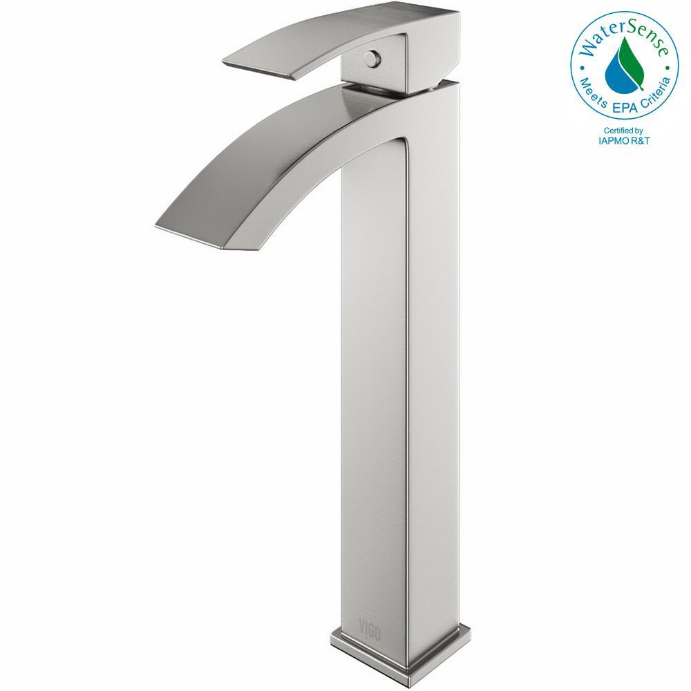 Single Hole Single-Handle Vessel Bathroom Faucet in Brushed Nickel - Super Arbor