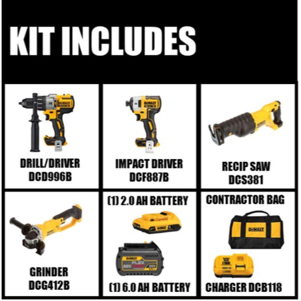 20-Volt MAX Lithium-Ion Cordless Brushless Combo Kit (2-Tool) w/FLEXVOLT and 20V Batteries, Bonus Grinder and Recip Saw - Super Arbor