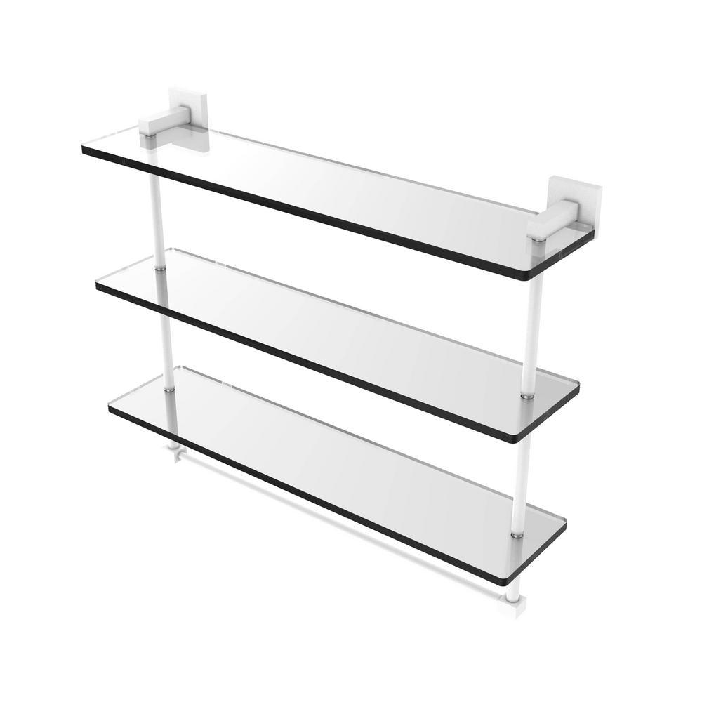 Montero 16 in. L  x 18 in. H  x 6-1/4 in. W 3-Tier Clear Glass Bathroom Shelf with Towel Bar in Satin Chrome - Super Arbor