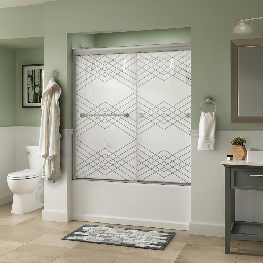 Crestfield 60 in. x 58-1/8 in. Traditional Semi-Frameless Sliding Bathtub Door in Bronze and 1/4 in. (6mm) Niebla Glass - Super Arbor