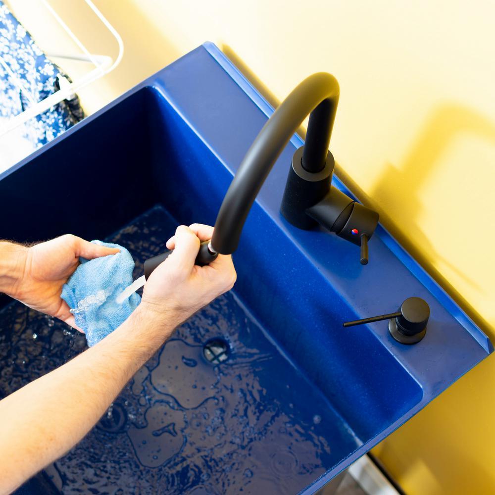 Complete 22.875 in. x 23.5 in. Blue 19 gal. Utility Sink Set with Black Metal Hybrid Faucet and Soap Dispenser - Super Arbor