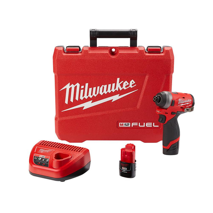 M12 FUEL 12-Volt Lithium-Ion Brushless Cordless 1/4 in. Hex Impact Driver Kit w/Two 2.0Ah Batteries, Charger&Hard Case - Super Arbor