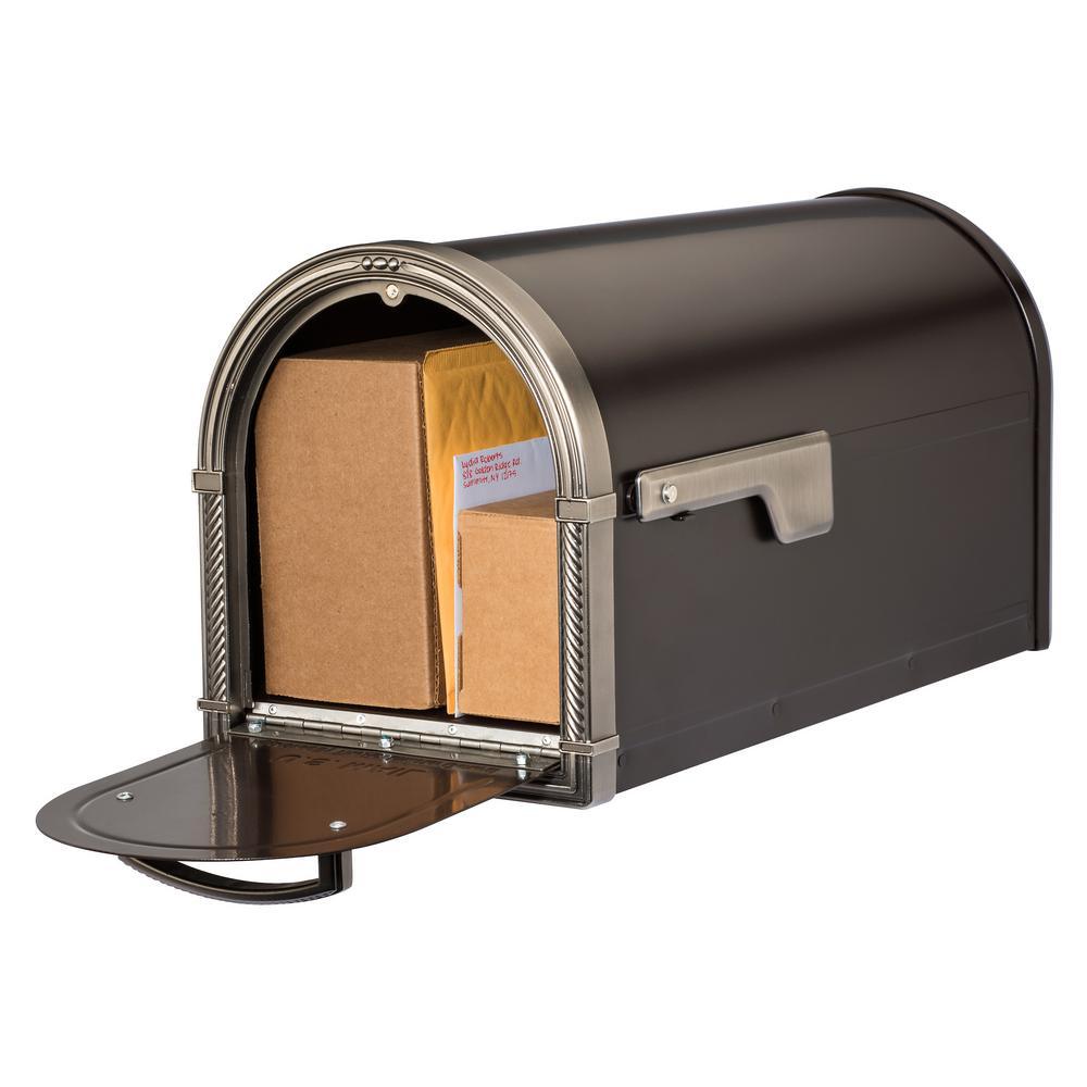 Bungalow Rubbed Bronze Post Mount Mailbox with Antique Nickel Accents - Super Arbor