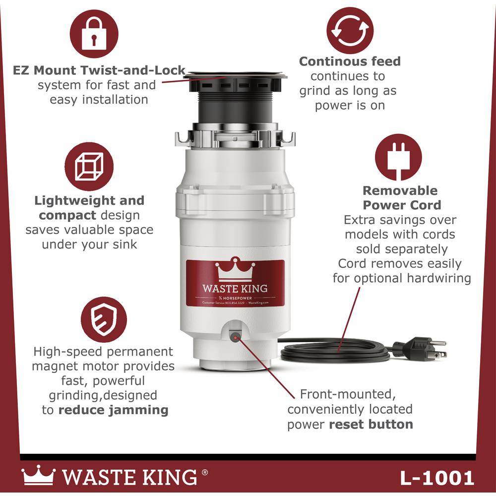 Waste King Legend Series 1/2 HP Continuous Feed Garbage Disposal - Super Arbor