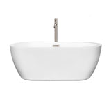 Soho 59.75 in. Acrylic Flatbottom Center Drain Soaking Tub in White with Floor Mounted Faucet in Brushed Nickel - Super Arbor