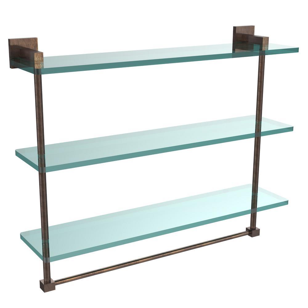 Montero 16 in. L  x 18 in. H  x 6-1/4 in. W 3-Tier Clear Glass Bathroom Shelf with Towel Bar in Satin Chrome - Super Arbor