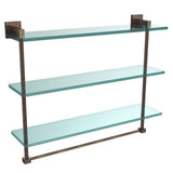 Montero 16 in. L  x 18 in. H  x 6-1/4 in. W 3-Tier Clear Glass Bathroom Shelf with Towel Bar in Satin Chrome - Super Arbor