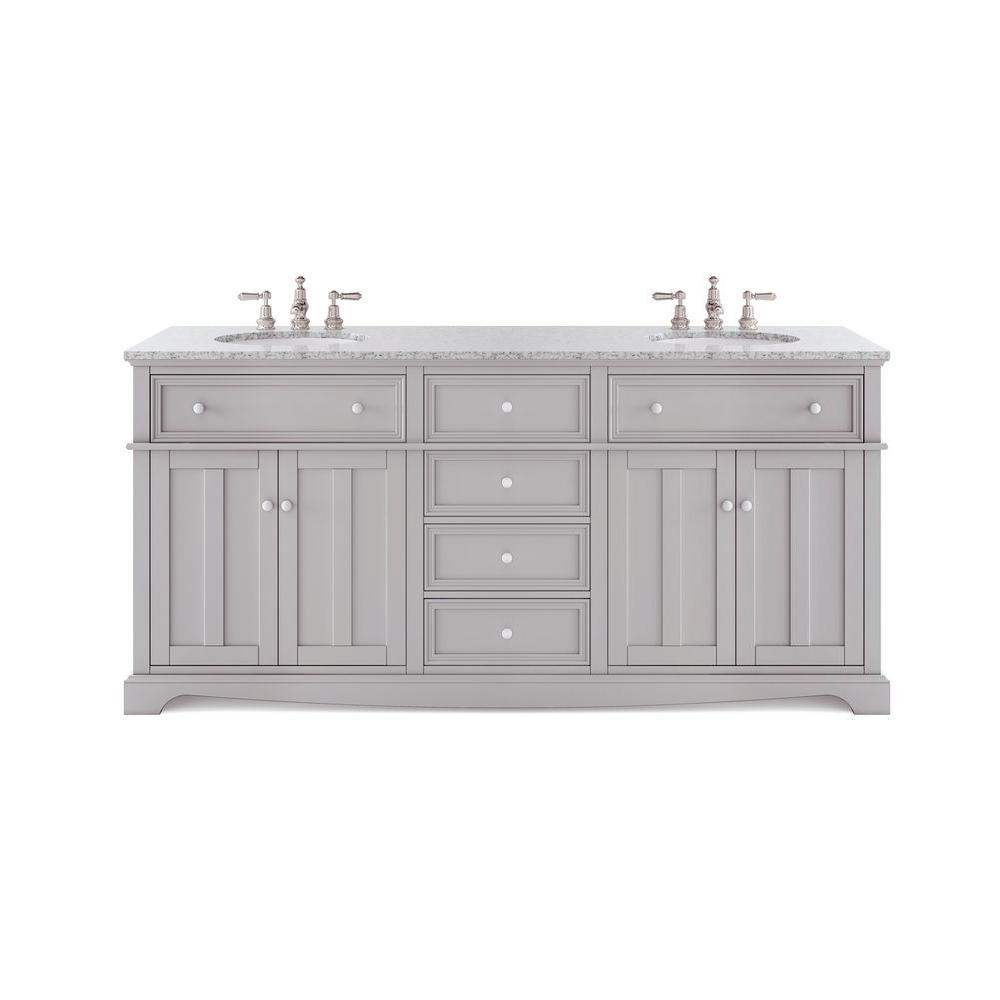 Fremont 72 in. W x 22 in. D Double Vanity in White with Granite Vanity Top in Grey with White Sink - Super Arbor