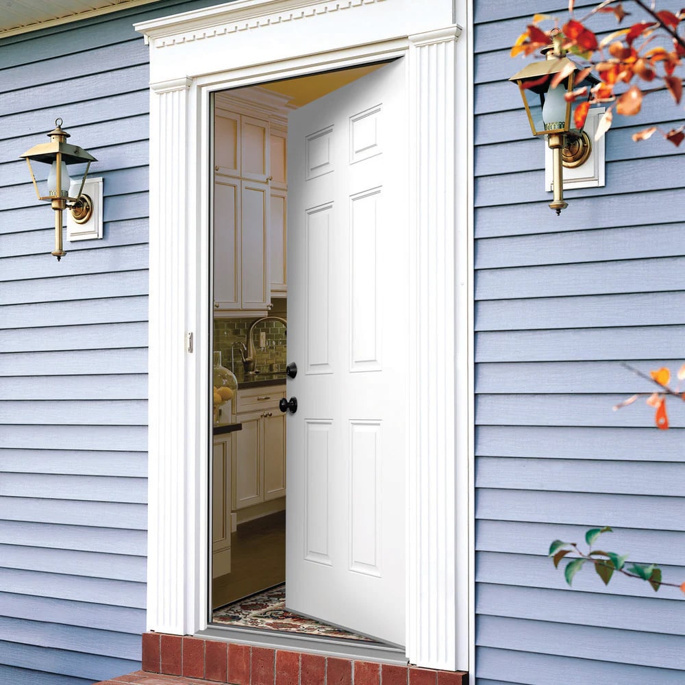 JELD-WEN 30x80 Steel prehung entry door, Right-hand inswing, Primed – vignette view 3
