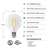 Feit Electric 60-Watt Equivalent G25 Dimmable Filament ENERGY STAR Clear Glass LED Light Bulb, Daylight (3-Pack)
