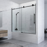 60 in. W x 59 in. H Sliding Frameless Bathtub Door in Matte Black with Clear Glass and Handle - Super Arbor