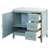 Chennai 37 in. W Single Vanity in Blue Wash with Engineered Stone Vanity Top in Crystal White with White Sink - Super Arbor