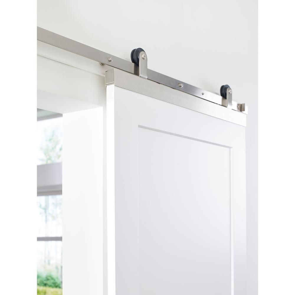 72 in. DesignGlide Satin Nickel Soft-Close Barn Door Sliding Door Hardware Kit - Super Arbor