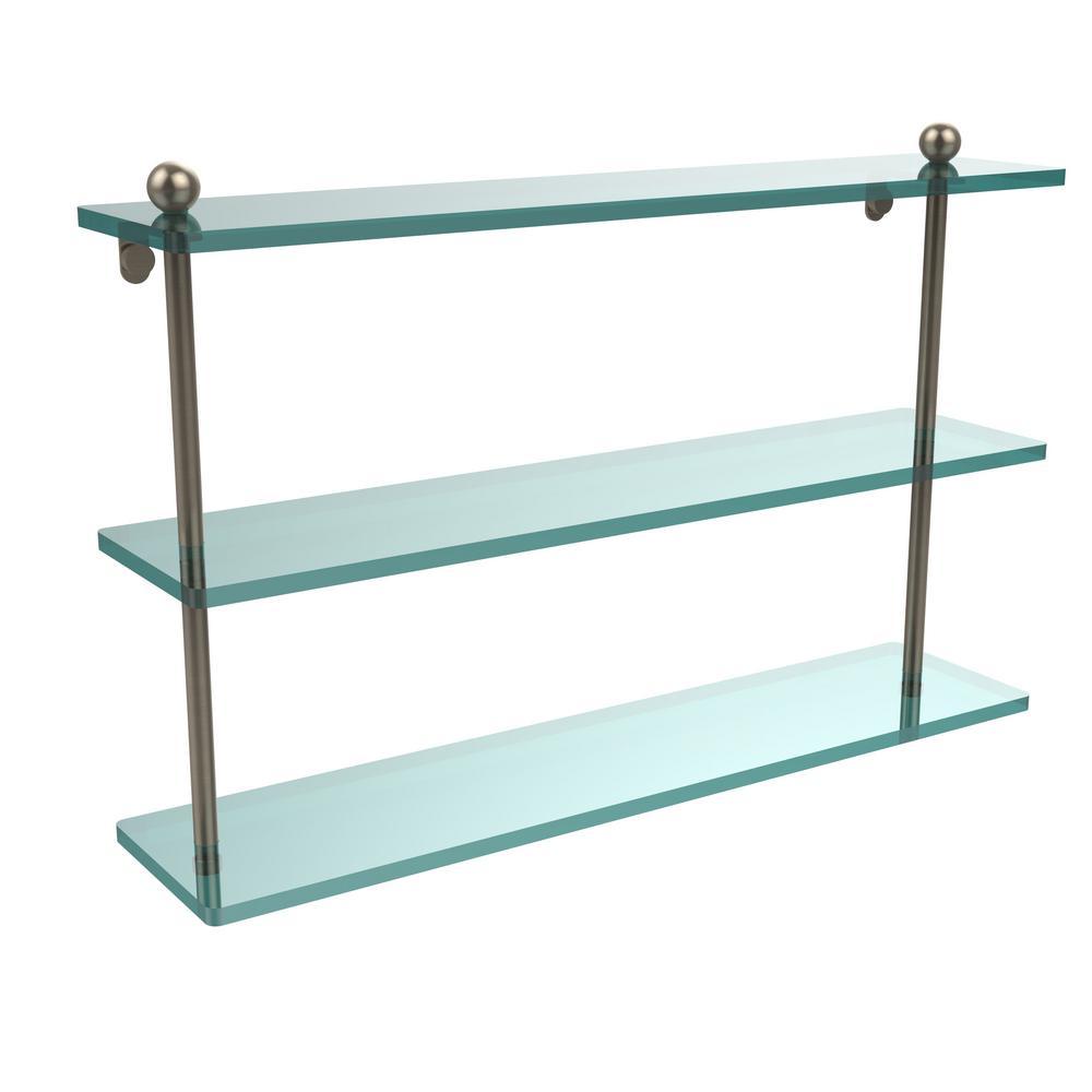 22 in. L  x 15 in. H  x 5 in. W 3-Tier Clear Glass Bathroom Shelf in Satin Nickel - Super Arbor