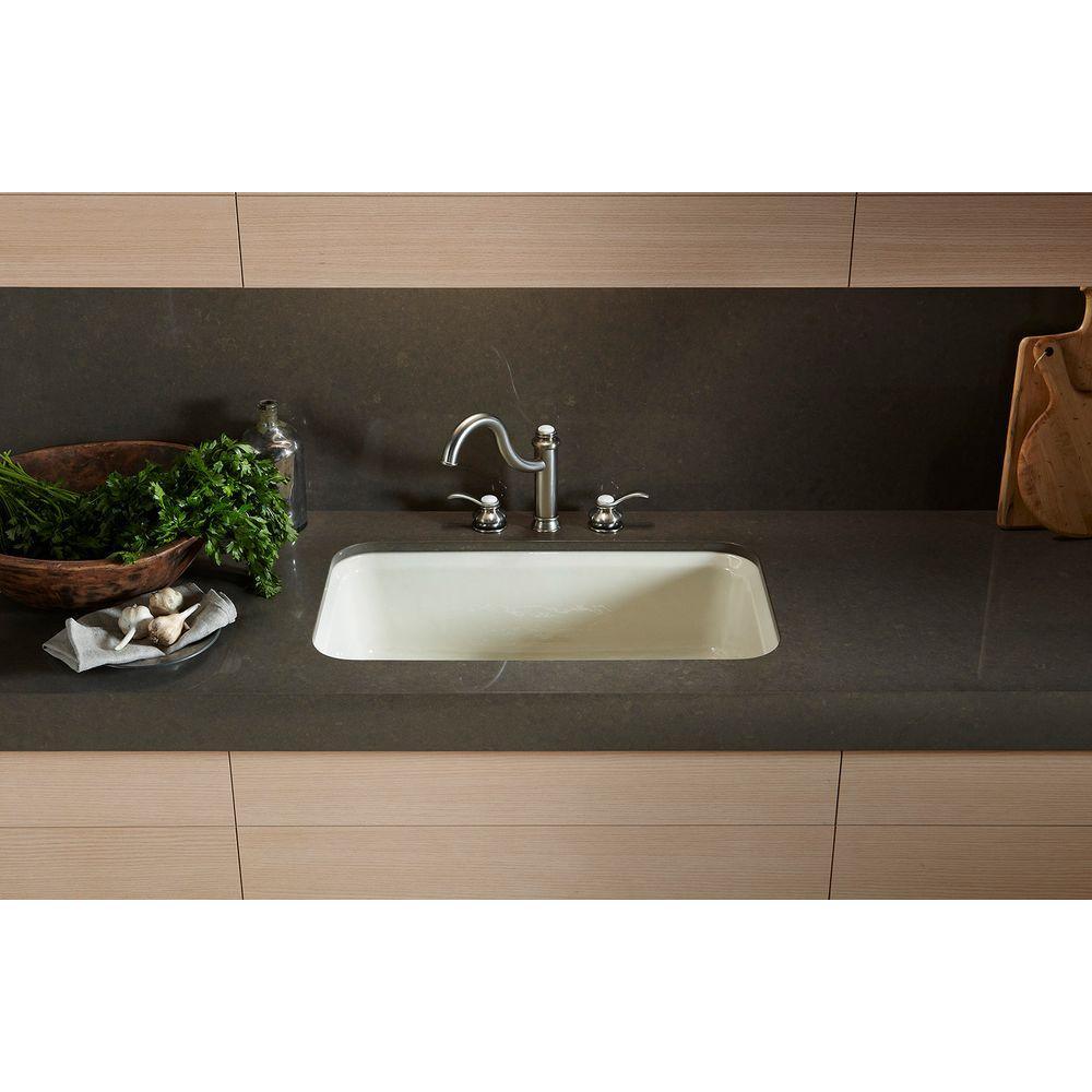 Bakersfield Undermount Cast Iron 31 in. 5-Hole Single Bowl Kitchen Sink in White - Super Arbor