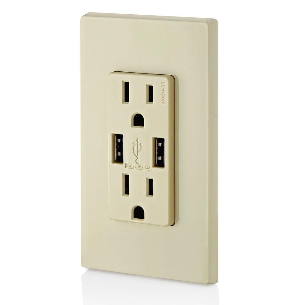 3.6A USB Dual Type A In-Wall Charger with 15 Amp Tamper-Resistant Outlets, Ivory - Super Arbor