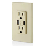 3.6A USB Dual Type A In-Wall Charger with 15 Amp Tamper-Resistant Outlets, Ivory - Super Arbor