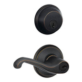 Schlage FB50 Flair Flair Aged Bronze Single-Cylinder Deadbolt Reversible Keyed Entry Door Handle Combo Pack (1 Handle and 1 Deadbolt)