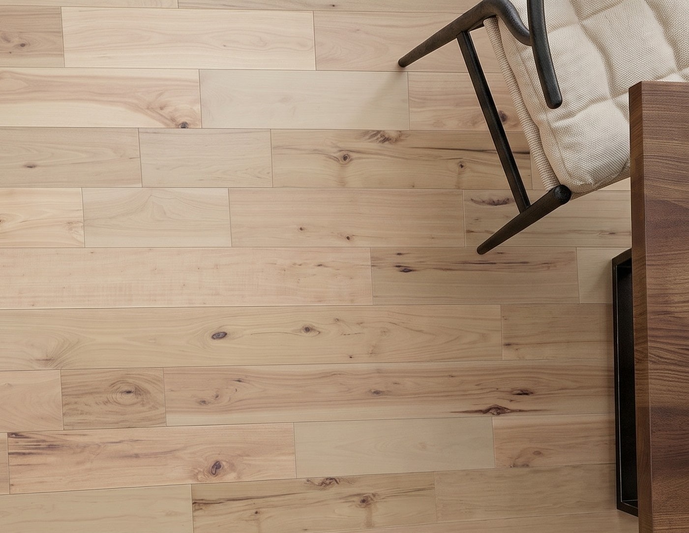 allen + roth Hickory Maritime hardwood flooring — installed room view