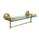 16 in. L  x 5 in. H  x 5 in. W Gallery Clear Glass Bathroom Shelf with Towel Bar in Polished Nickel - Super Arbor